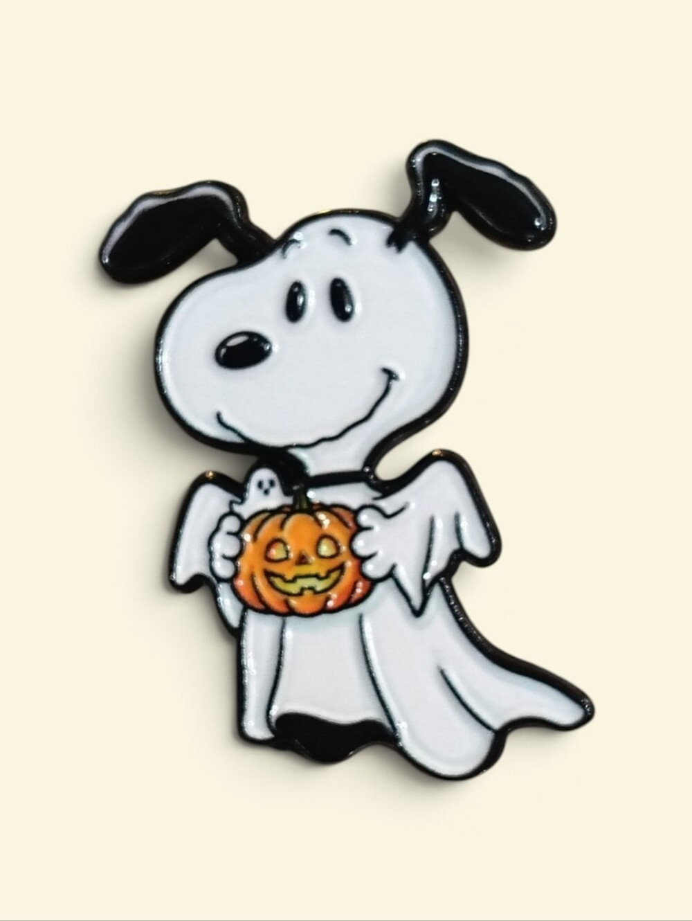 Peanuts Snoopy Ghost Pin in White, Black & Orange
